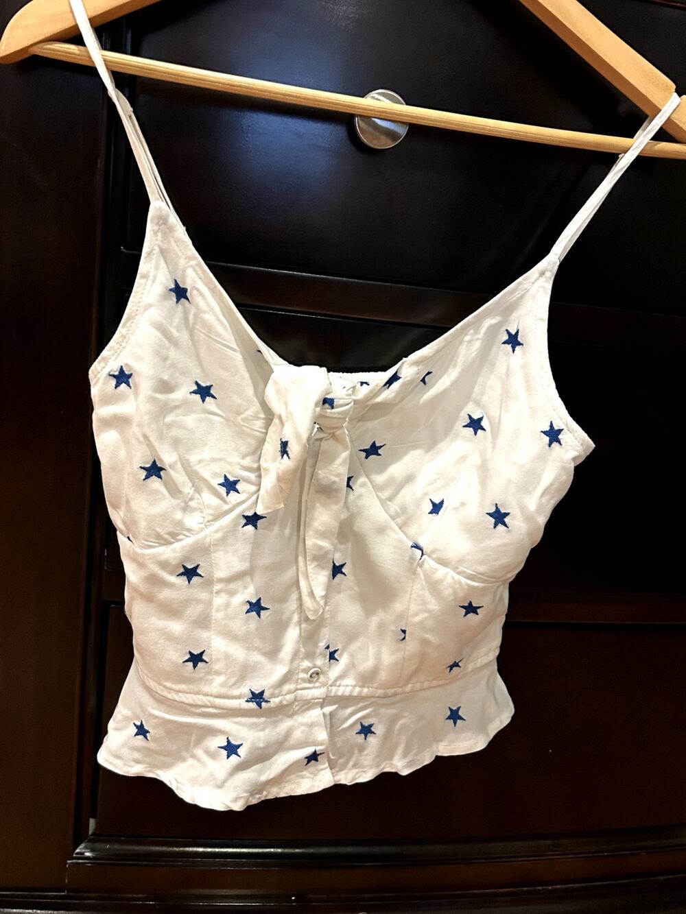 Japna Cropped Top Blue Stars Patriotic Size Small Buttons Tie Front Festival